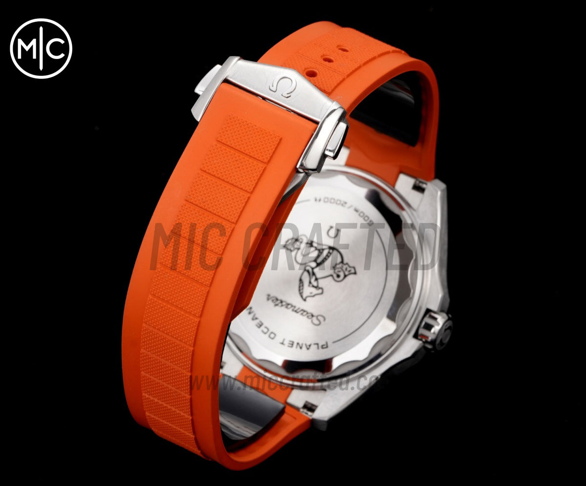 Planet Ocean 600M 42mm Orange Bezel on Orange Rubber Strap – Premium Edition