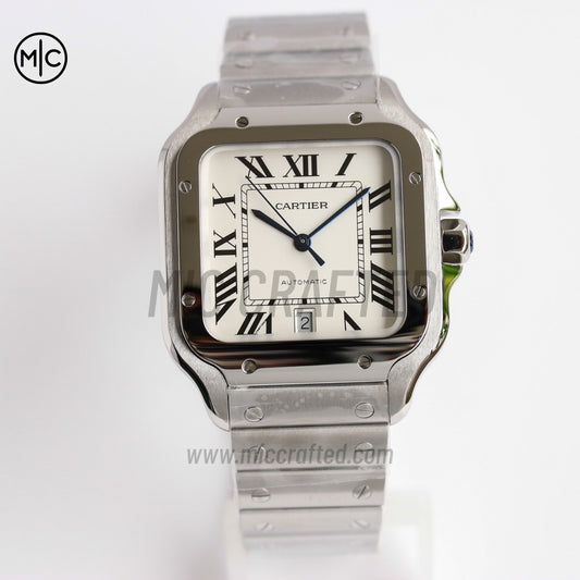 Santos De Cartier 40mm White Dial on SS SmartLinks Bracelet – Premium Edition