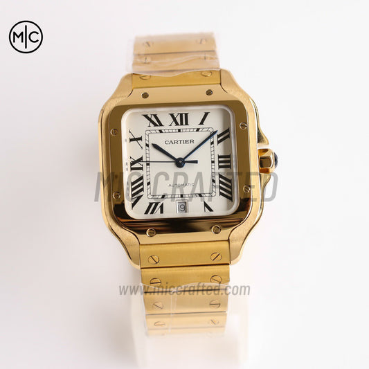 Santos De Cartier 40mm White Dial on YG SmartLinks Bracelet – Premium Edition