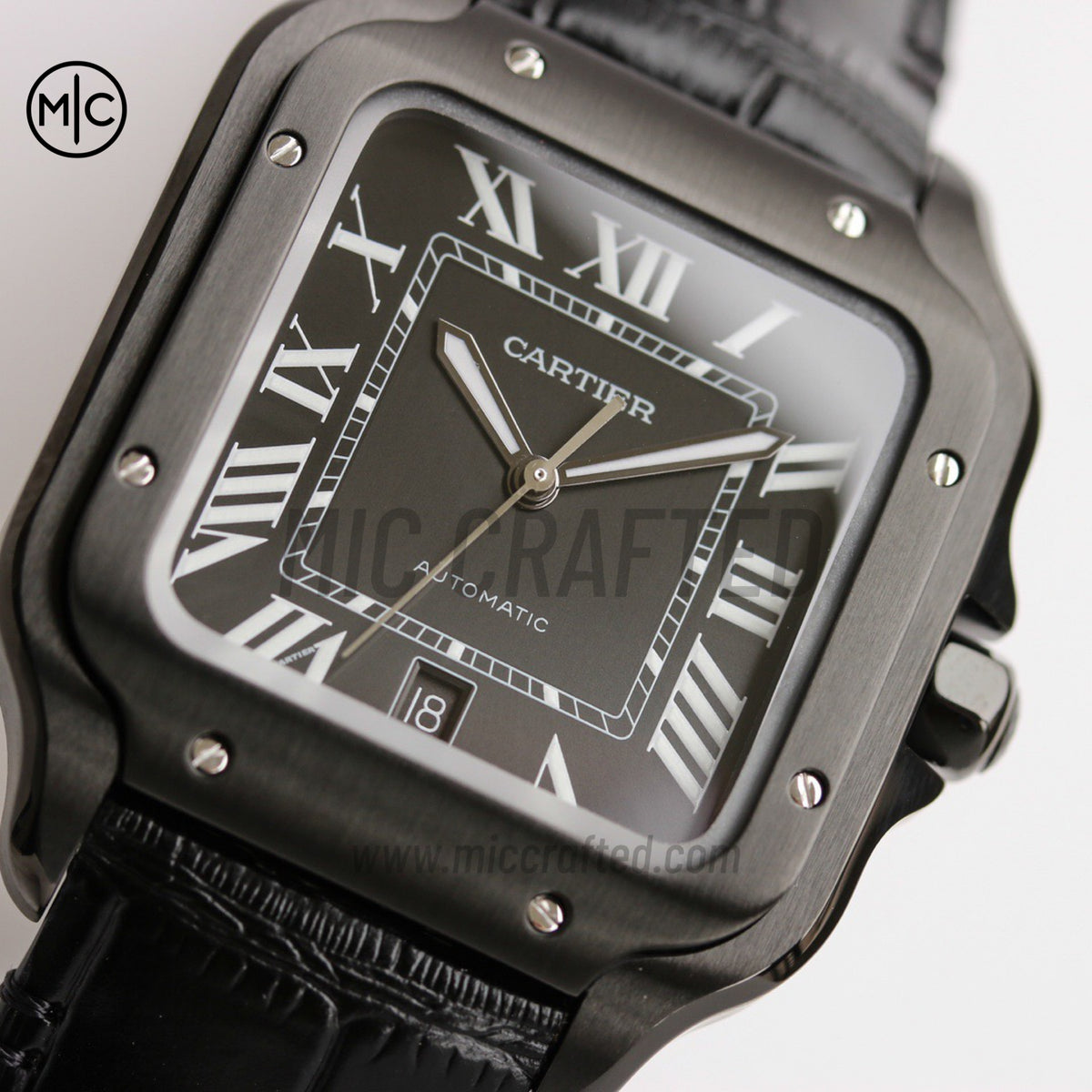 Santos De Cartier 40mm PVD 黑色錶盤配黑色皮革錶帶 - 尊享版