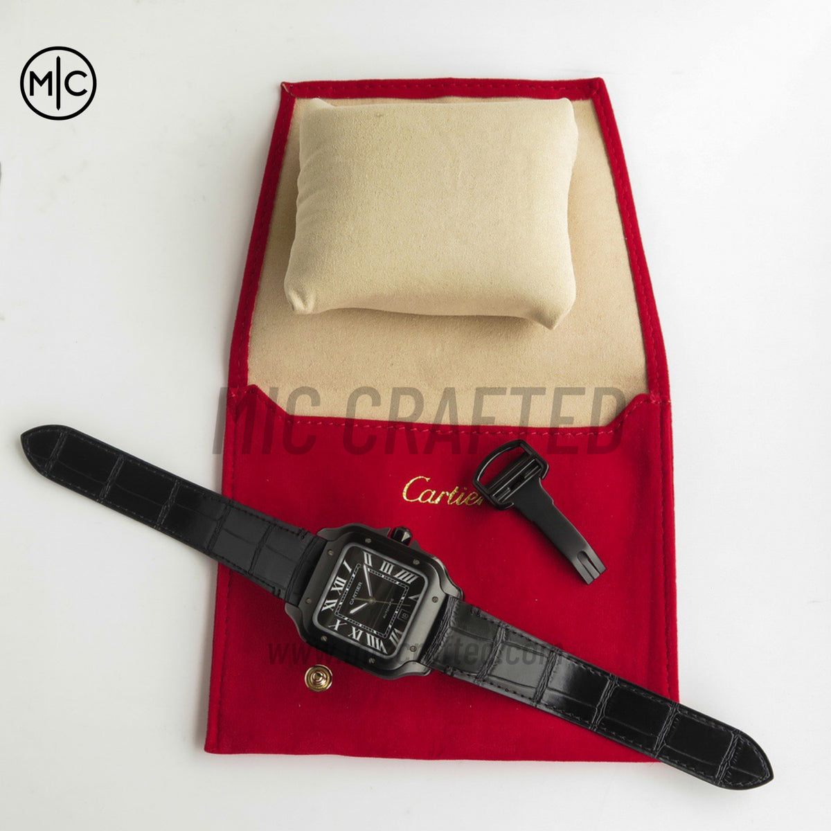 Santos De Cartier 40mm PVD 黑色錶盤配黑色皮革錶帶 - 尊享版