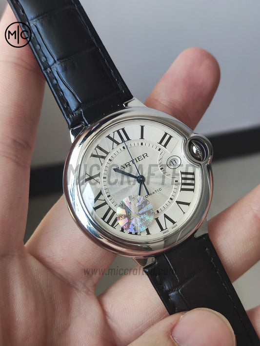 Ballon Bleu 42mm SS White Texture Dial on Black Leather Strap – Premium Edition