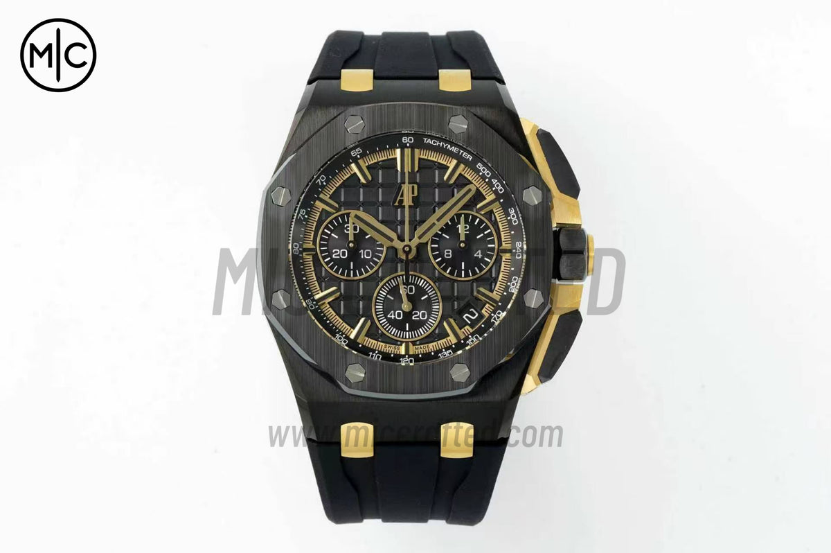 Royal Oak Offshore 43mm 26420 黑色陶瓷黑色/YG 錶盤配黑色橡膠錶帶 - 尊貴版