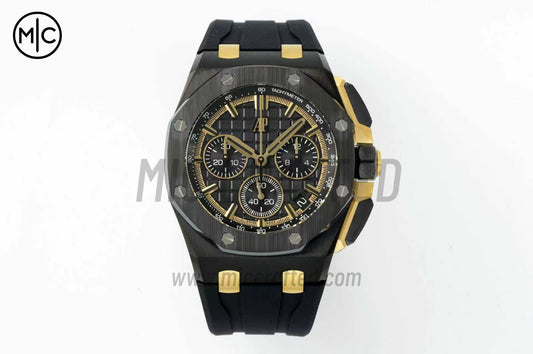 Royal Oak Offshore 43mm 26420 Black Ceramic Black/YG Dial on Black Rubber Strap – Premium Edition