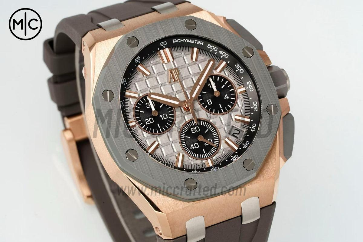 Royal Oak Offshore 43mm 26420OI RG Titanium Bezel Gray/Black Dial on Gray Rubber Strap – Premium Edition