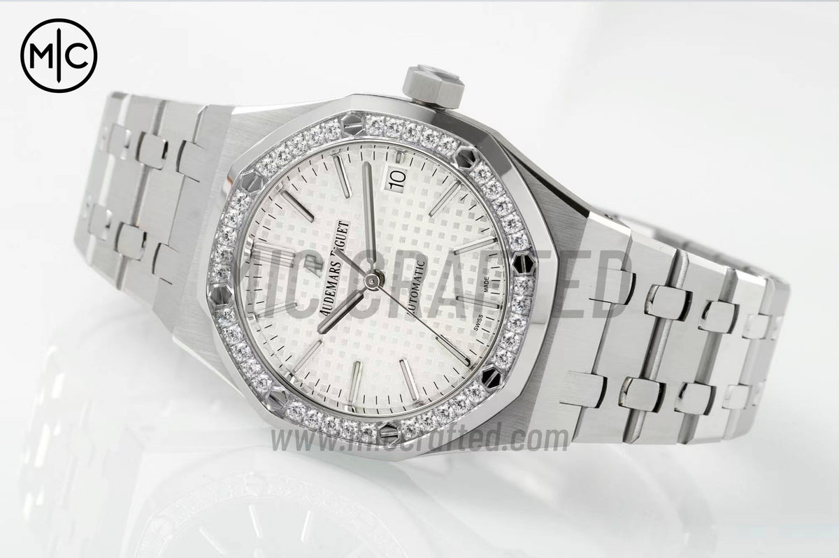 Royal Oak 37mm 15451 SS Diamonds Bezel Silver Dial on SS Bracelet – Premium Edition