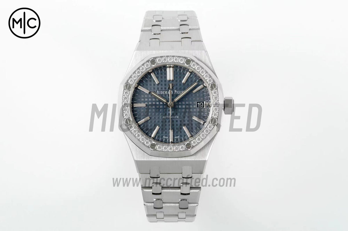 Royal Oak 37mm 15451 SS Diamonds Bezel Blue Dial on SS Bracelet – Premium Edition