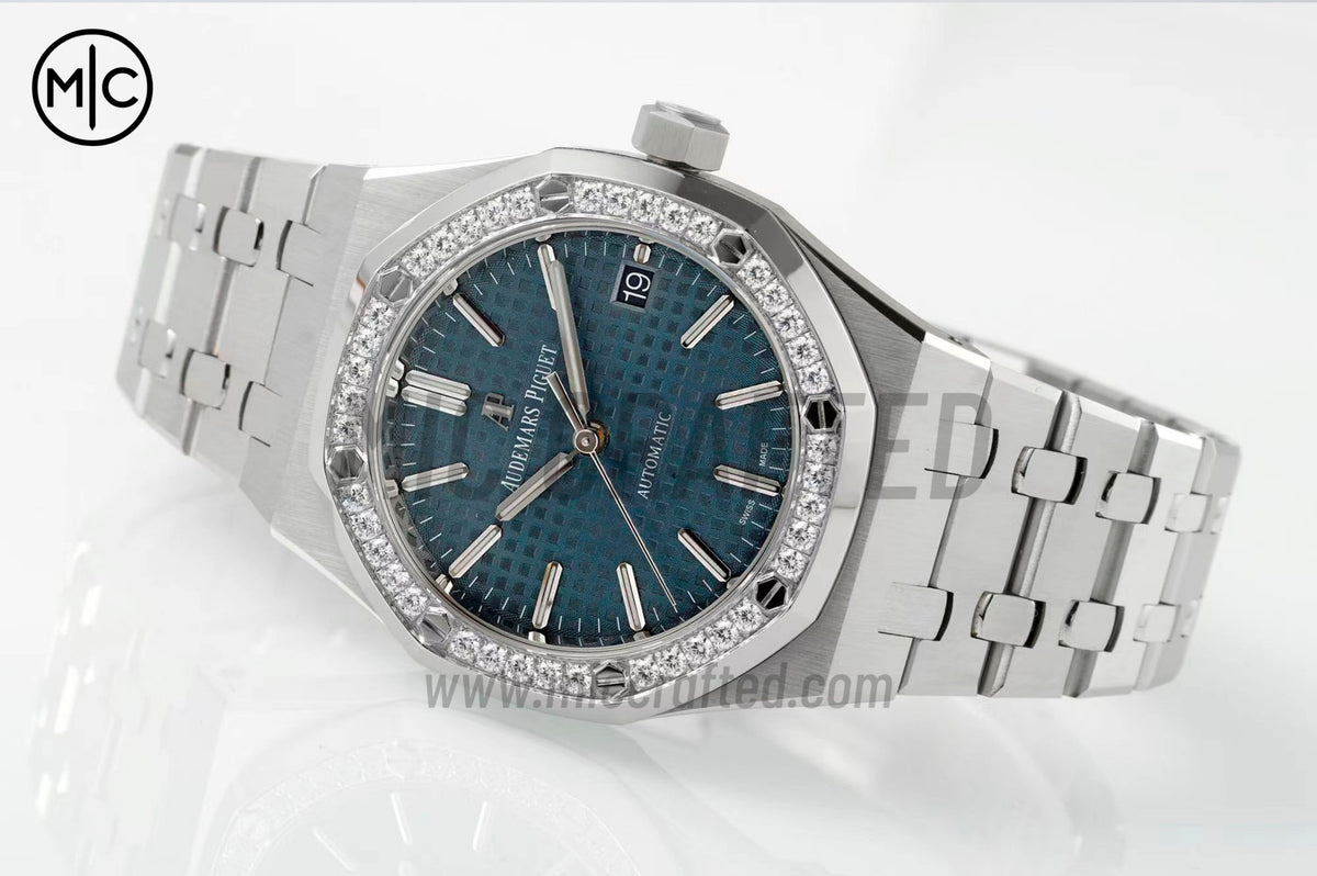 Royal Oak 37mm 15451 SS Diamonds Bezel Blue Dial on SS Bracelet – Premium Edition