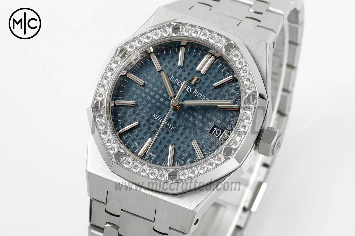Royal Oak 37mm 15451 SS Diamonds Bezel Blue Dial on SS Bracelet – Premium Edition