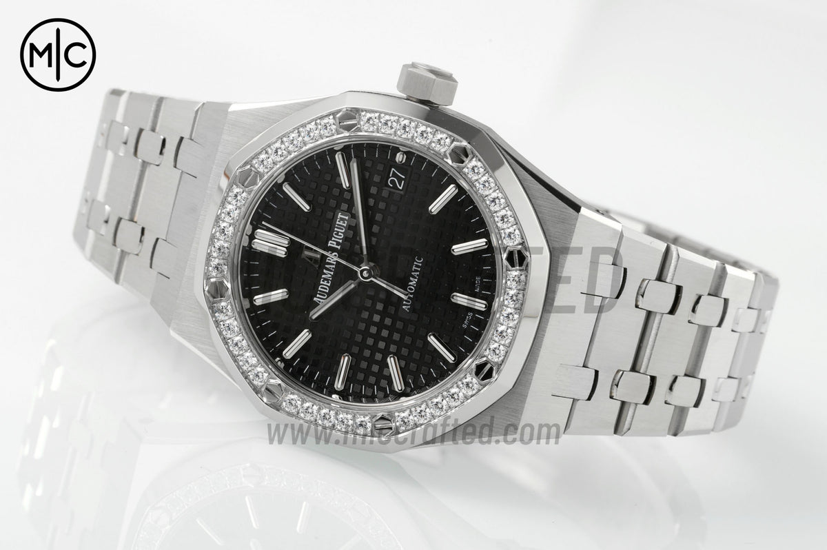 Royal Oak 37mm 15451 SS Diamonds Bezel Black Dial on SS Bracelet– Premium Edition