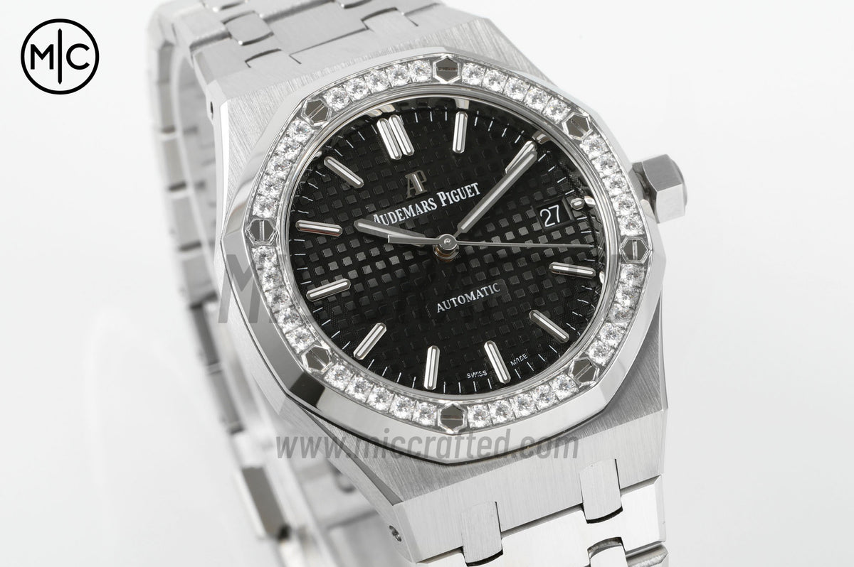 Royal Oak 37mm 15451 SS Diamonds Bezel Black Dial on SS Bracelet– Premium Edition