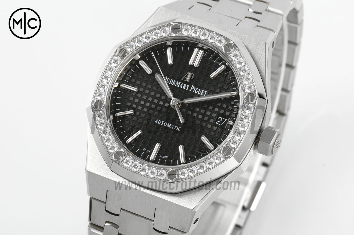 Royal Oak 37mm 15451 SS Diamonds Bezel Black Dial on SS Bracelet– Premium Edition