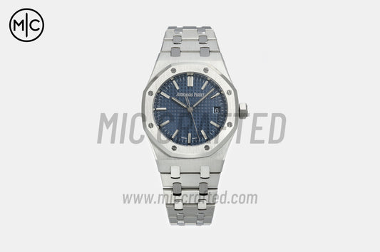Royal Oak 37mm 15550 SS Blue Textured Dial on SS Bracelet – Premium Edition