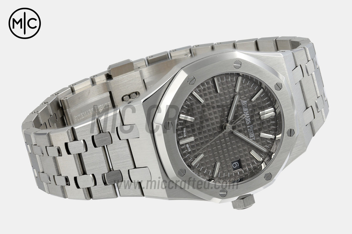 Royal Oak 37mm 15550 SS 灰色紋理錶盤配 SS 錶鏈 - 尊貴版