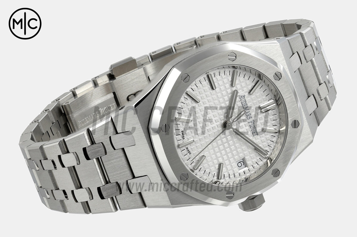 Royal Oak 37mm 15550 SS 銀色紋理錶盤配 SS 錶鏈 - 尊貴版
