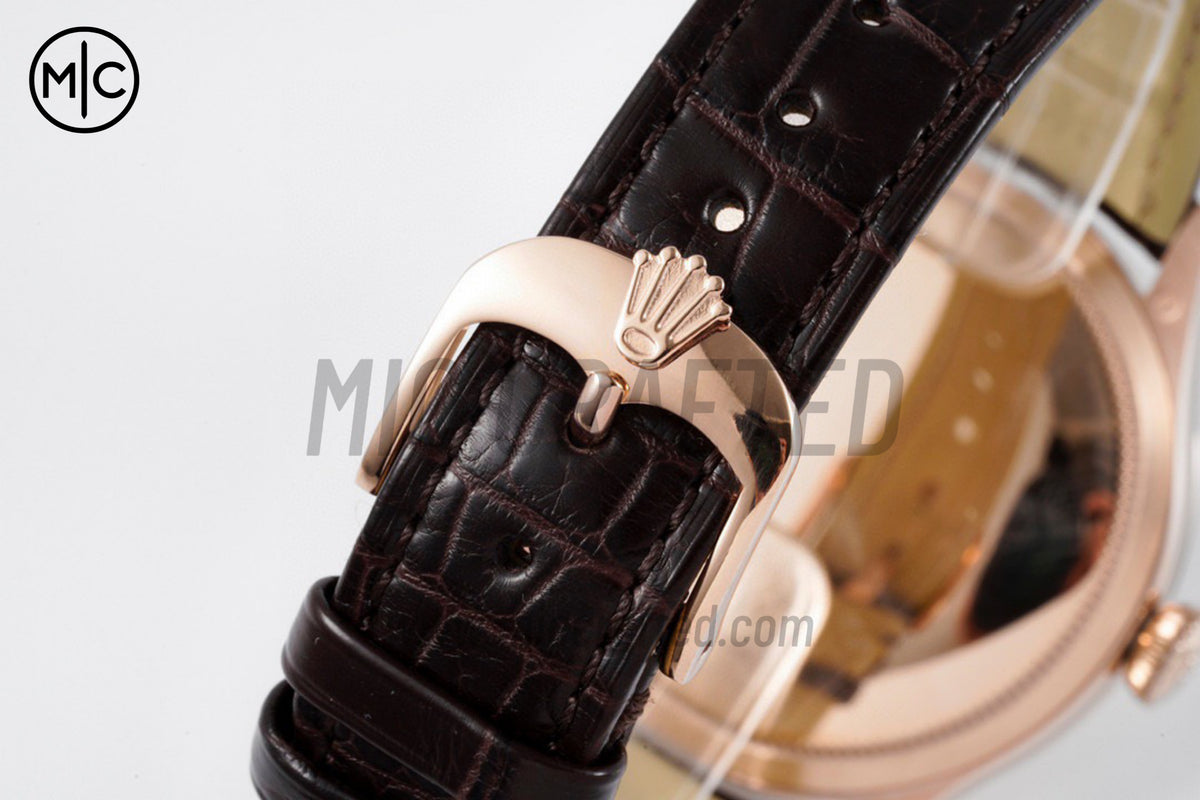 Cellini 50505 39mm RG 白色錶面棒狀刻度配棕色皮革錶帶 - 高級版