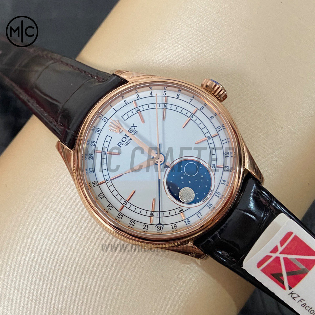 Cellini 50535 39mm Moonphase RG White Dial on Brown Leather Strap – Premium Edition