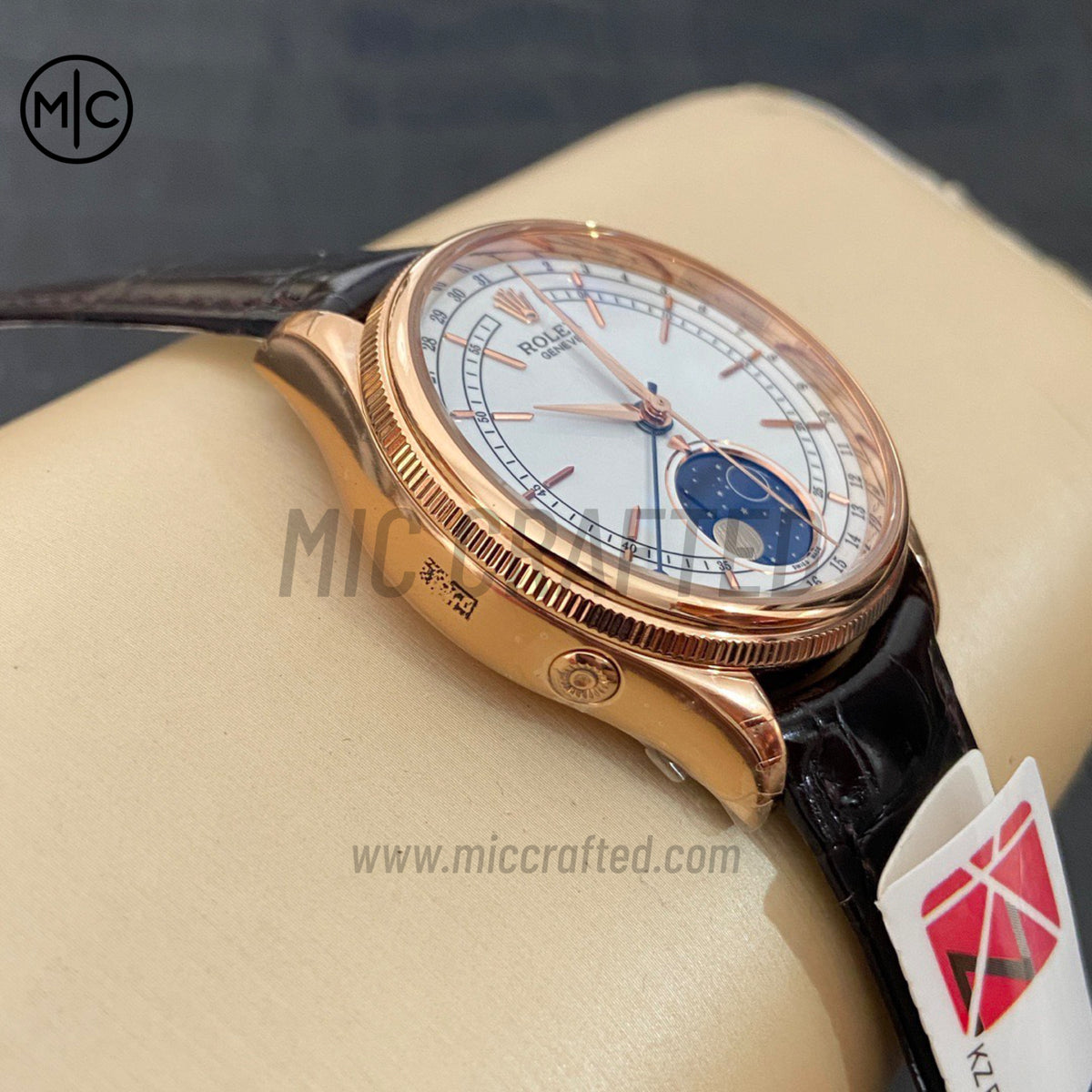 Cellini 50535 39mm Moonphase RG White Dial on Brown Leather Strap – Premium Edition