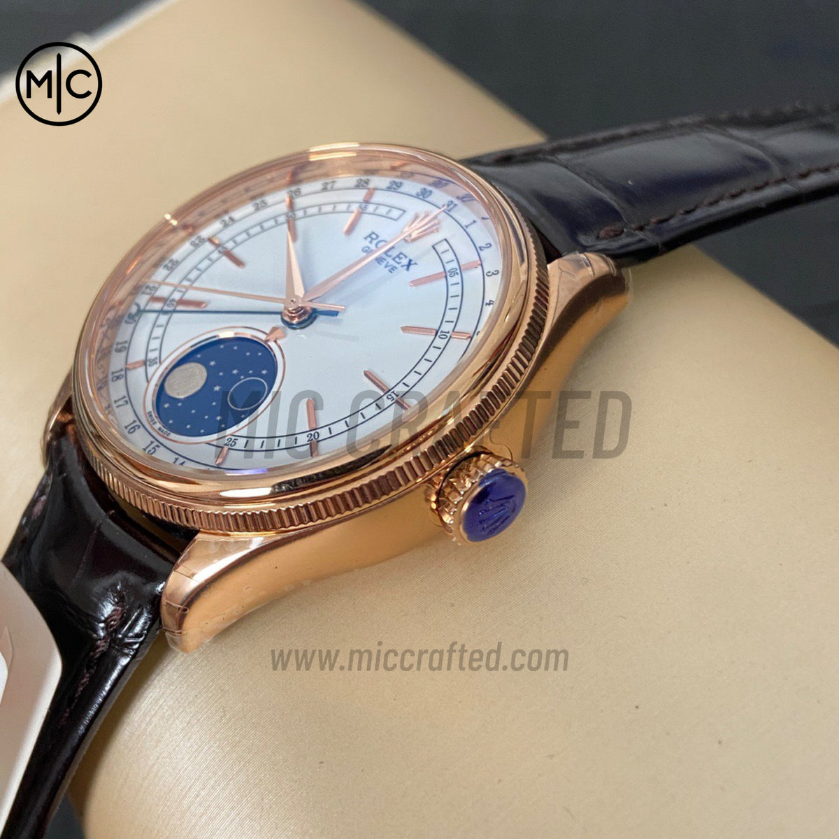Cellini 50535 39mm Moonphase RG White Dial on Brown Leather Strap – Premium Edition