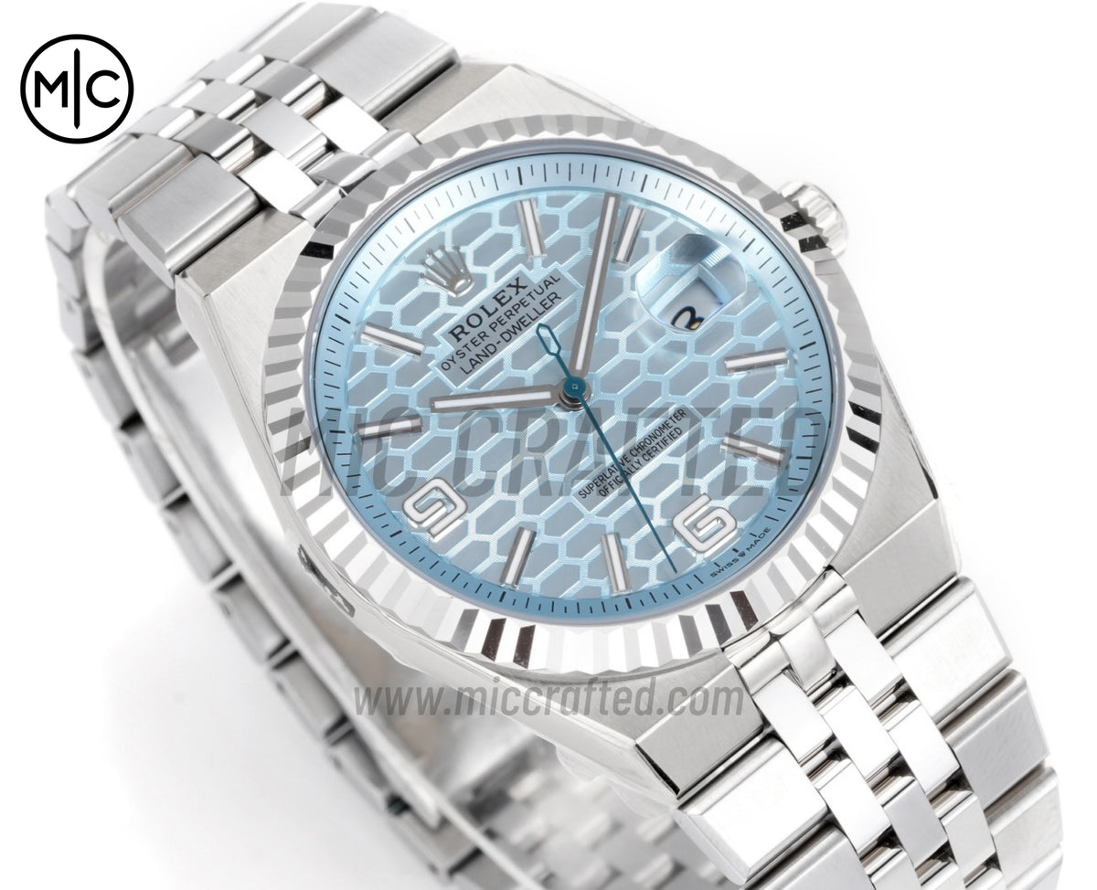 Land Dweller 40mm 127336 Ice Blue Dial Diamonds Bezel on SS Bracelet – Premium Edition
