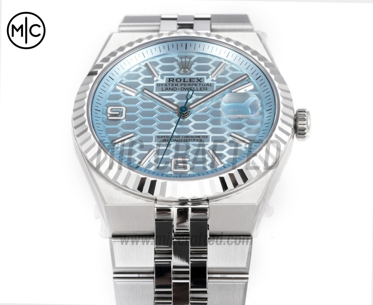 Land Dweller 40mm 127336 Ice Blue Dial Diamonds Bezel on SS Bracelet – Premium Edition
