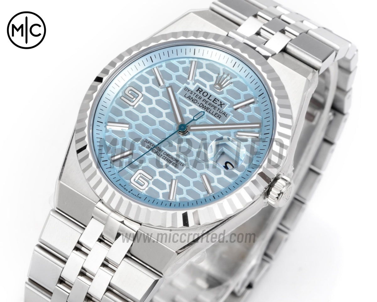 Land Dweller 40mm 127336 Ice Blue Dial Diamonds Bezel on SS Bracelet – Premium Edition