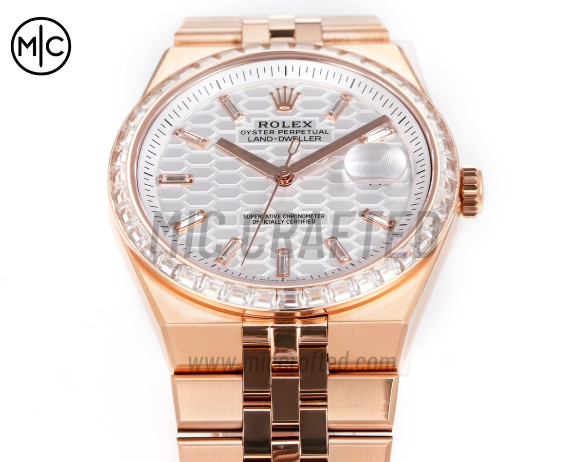 Land Dweller 40mm 127385 Silver Dial Diamonds Bezel on RG Bracelet – Premium Edition