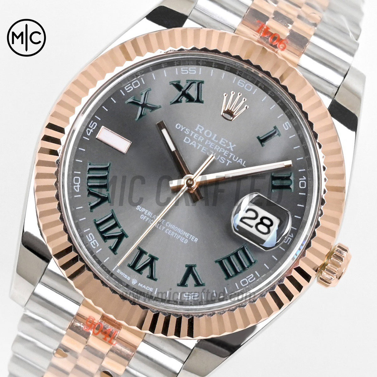 DateJust 41 126331 SS/RG Gray Dial Green Roman on Jubilee Bracelet– Premium Edition