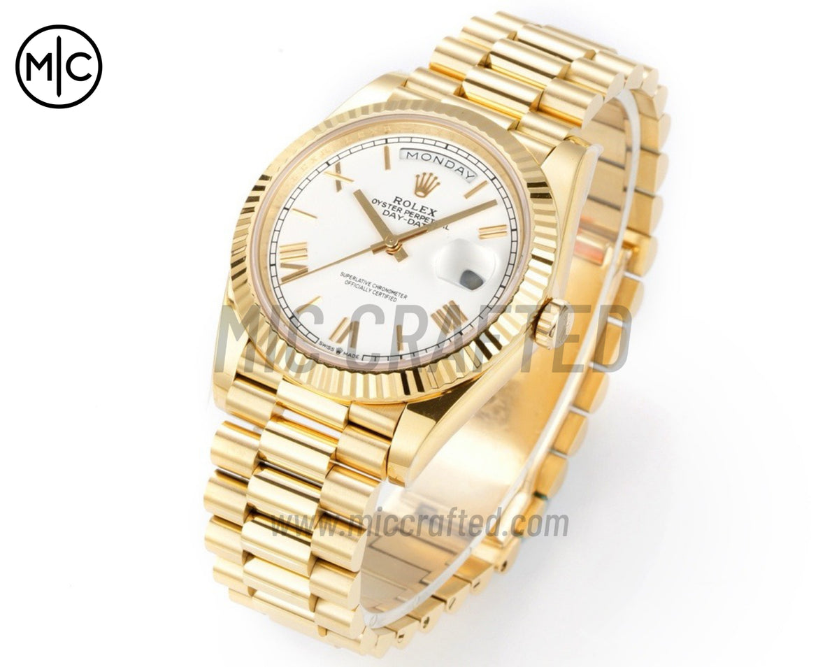 Day Date 40mm YG 228238 White Roman Dial on President Bracelet – Premium Edition