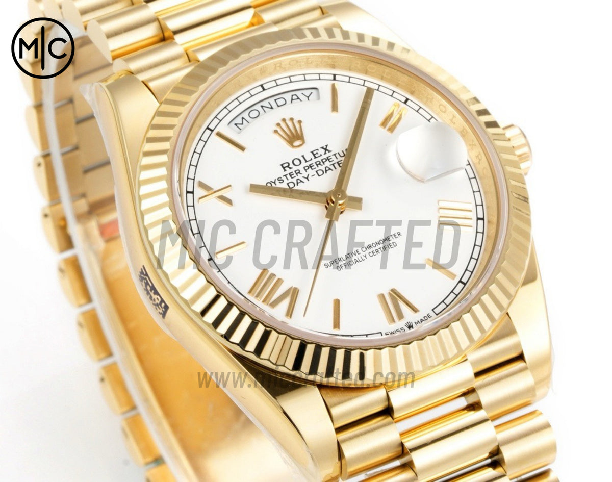 Day Date 40mm YG 228238 White Roman Dial on President Bracelet – Premium Edition
