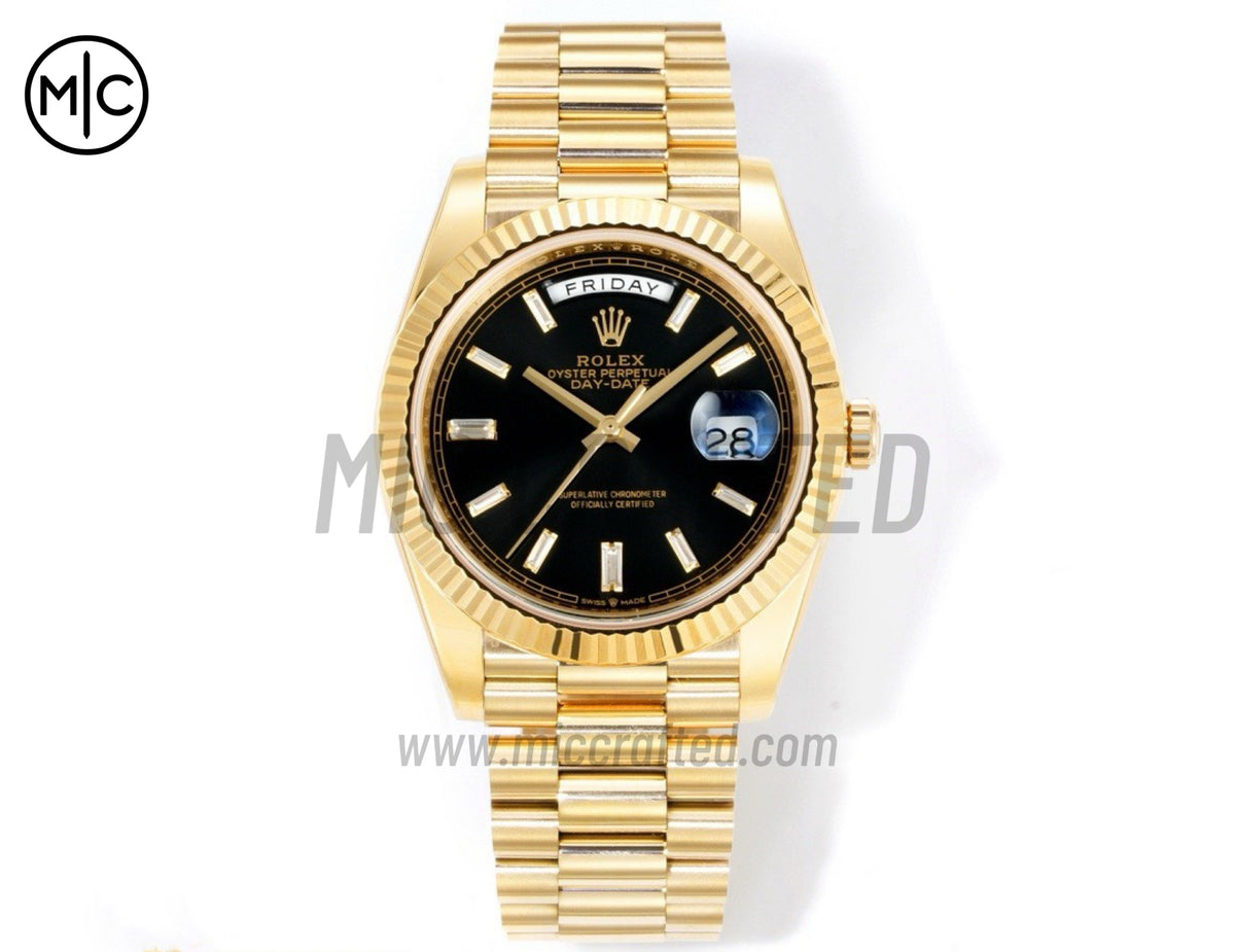 Day Date 40 YG 228238 Black Crystal Dial on President Bracelet – Premium Edition