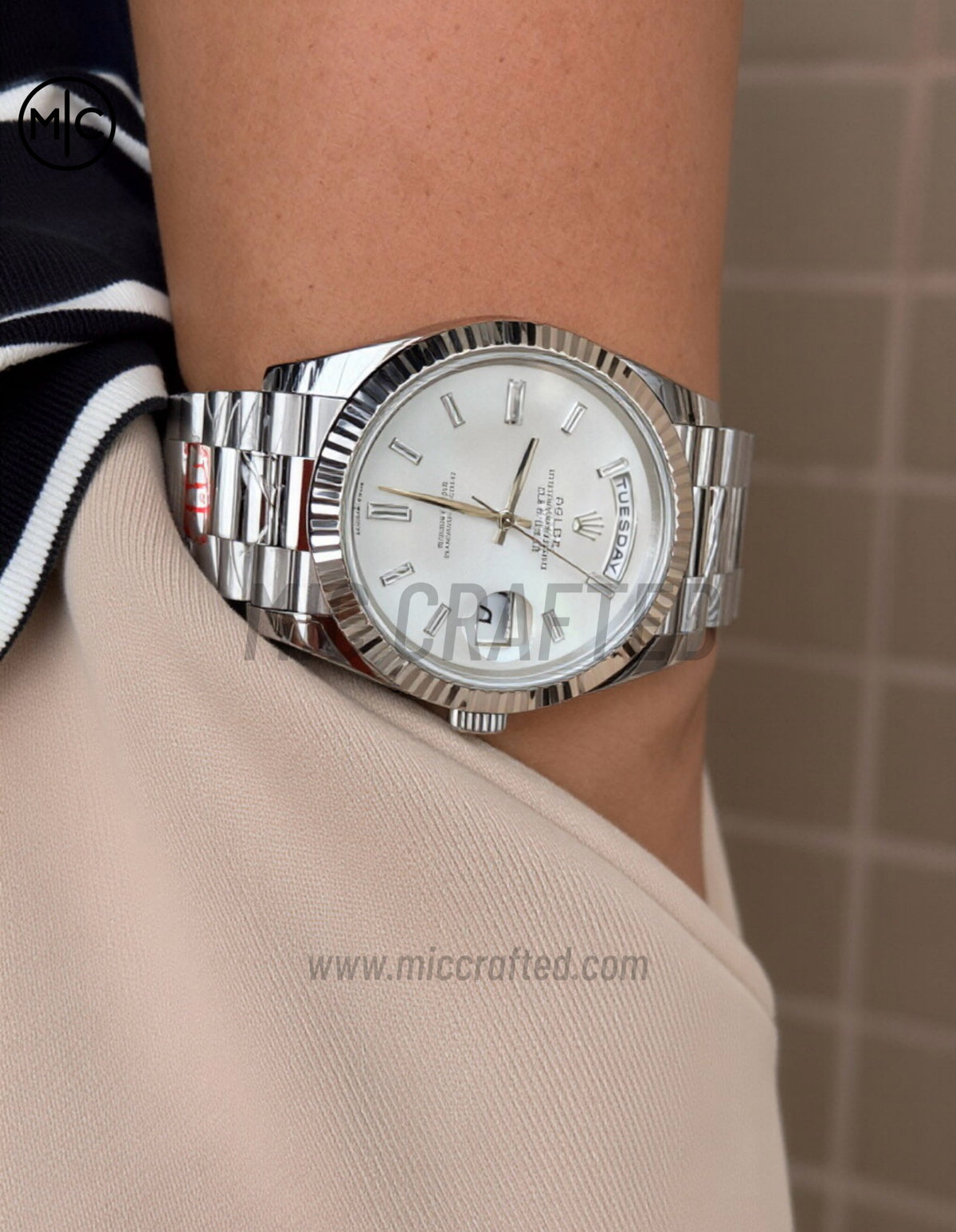 DayDate 40mm 228236 White MOP Crystal Dial on President Bracelet – Premium Edition