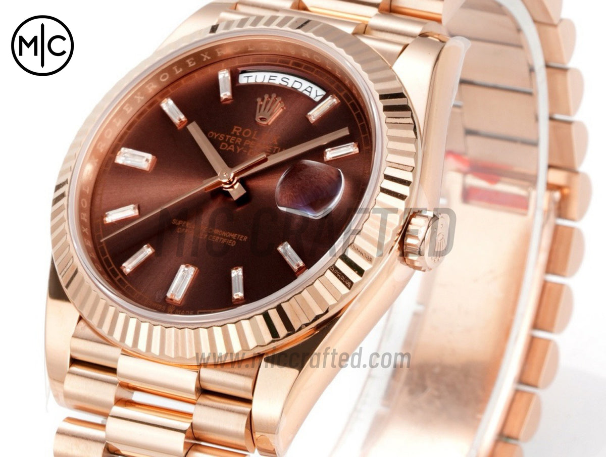 Day Date 40mm RG 228235 Brown Crystal Dial on President Bracelet – Premium Edition