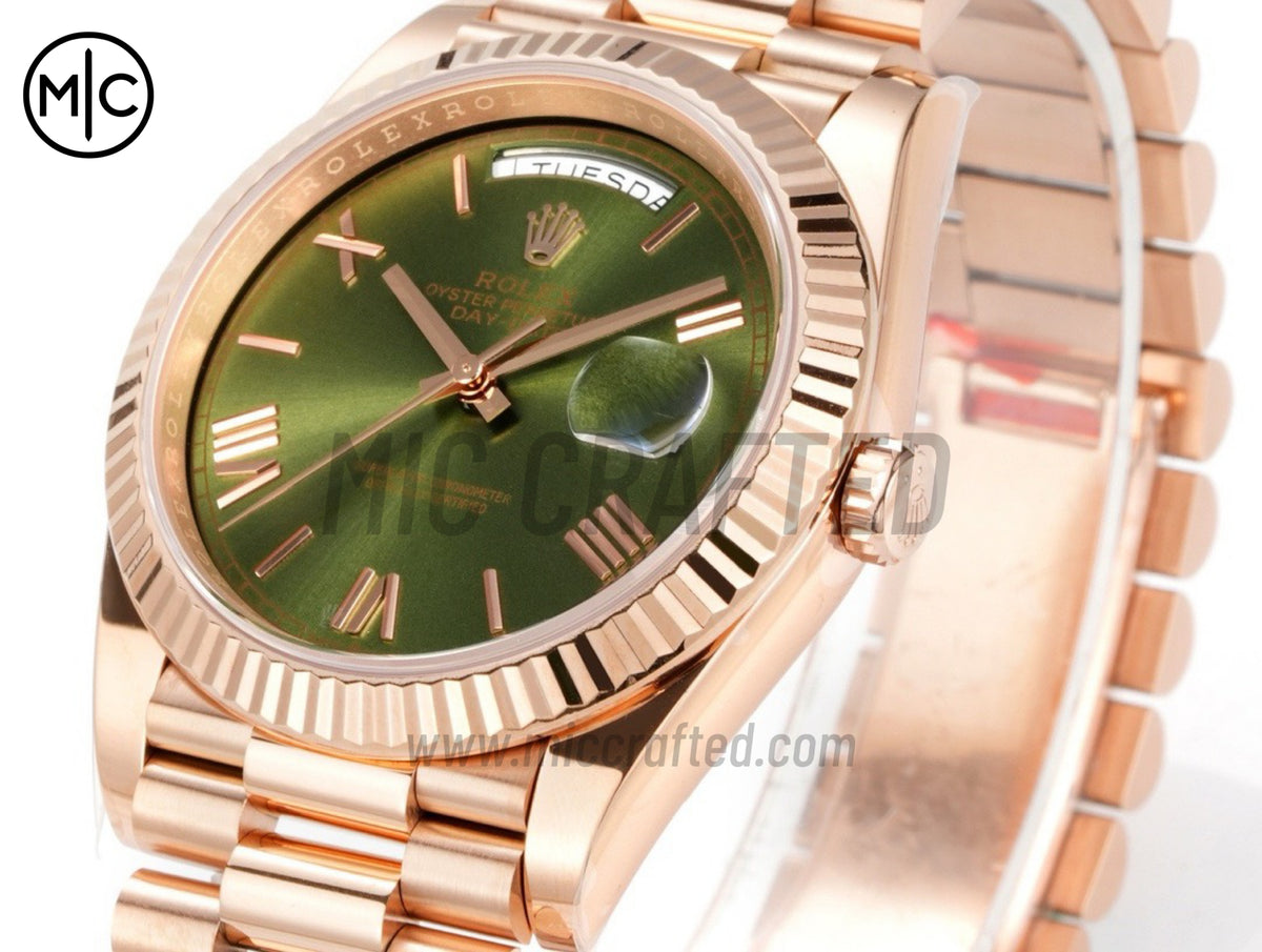 Day Date 40mm RG 228235 Green Roman Dial on President Bracelet – Premium Edition