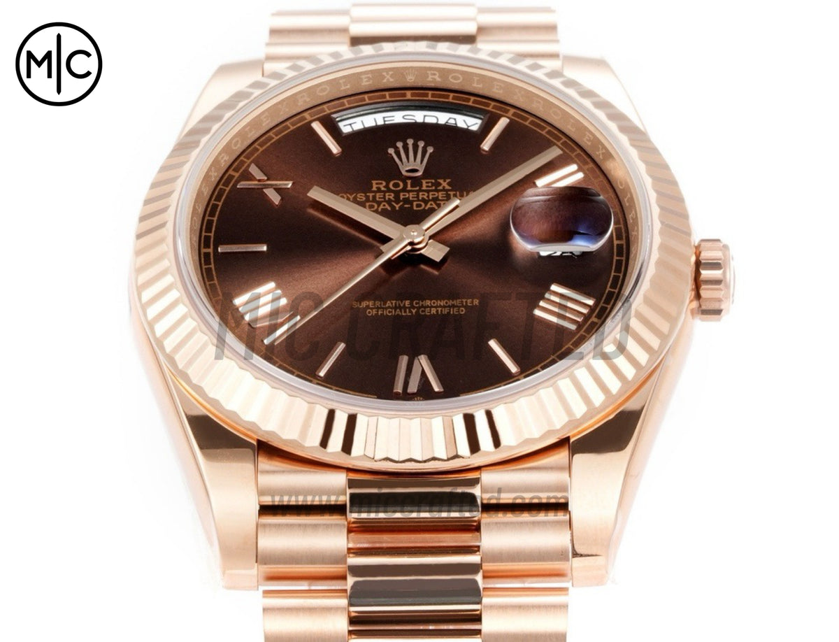 Day Date 40mm RG 228235 Brown Roman Dial on President Bracelet – Premium Edition