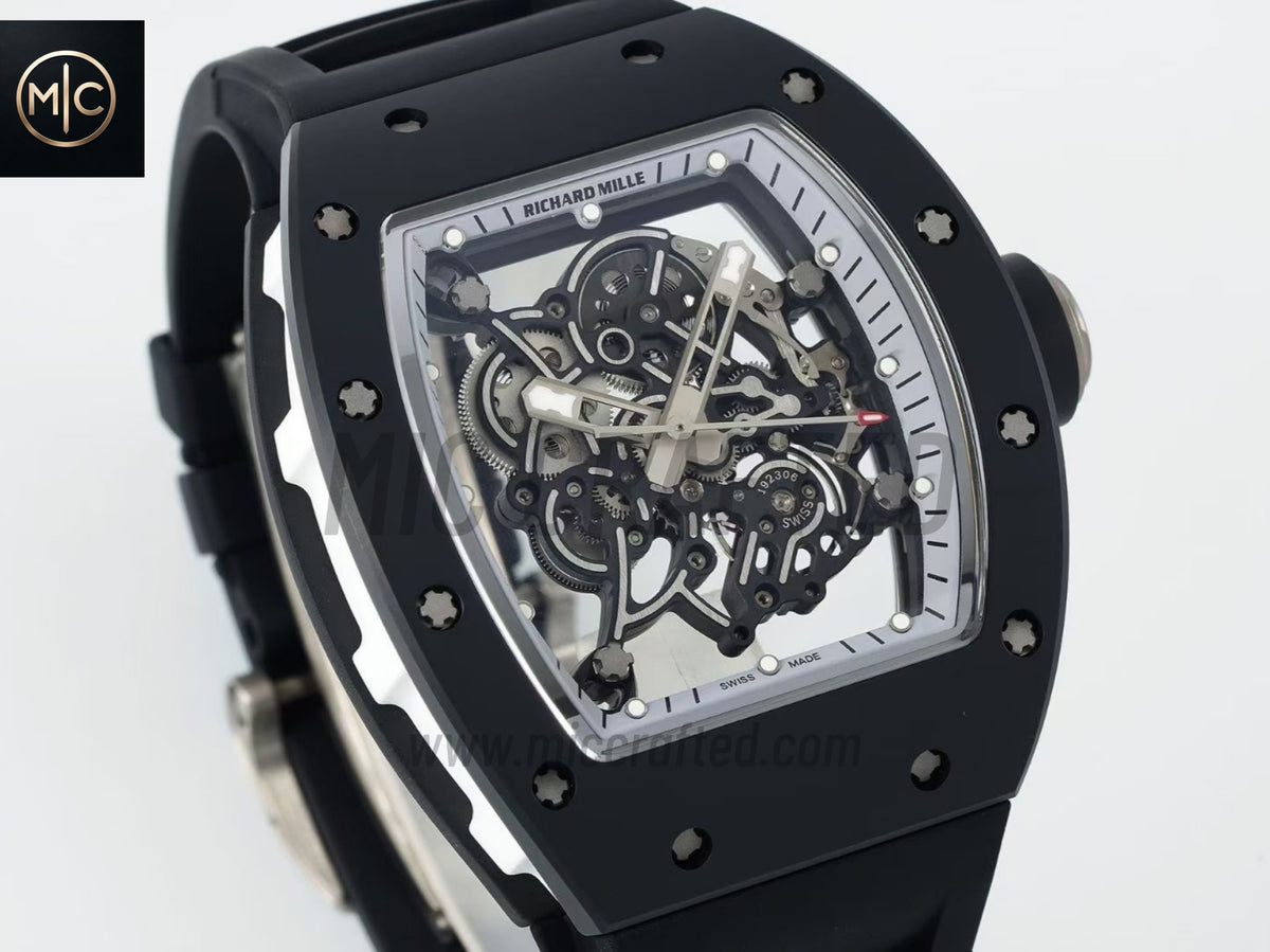RM055 Black Ceramic on Black Rubber Strap – Handcrafted Version
