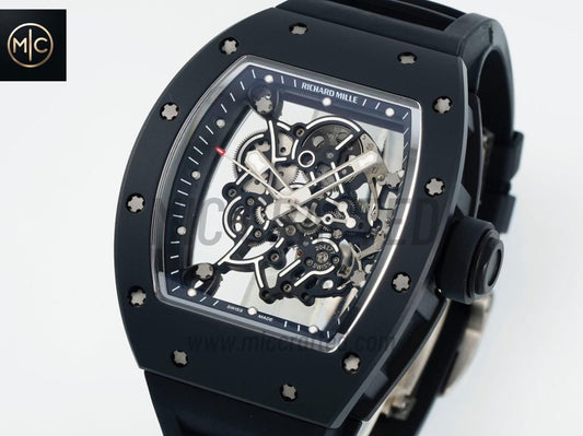 RM055 Black Ceramic on Black Rubber Strap – Handcrafted Version