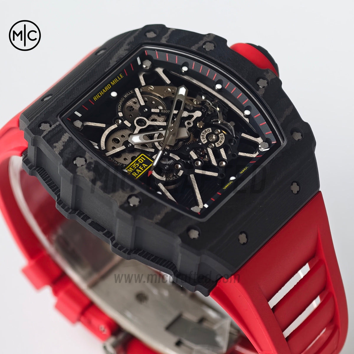 RM035-01 Black NTPT Skeleton Dial on Red Rubber Strap – Handcrafted Version