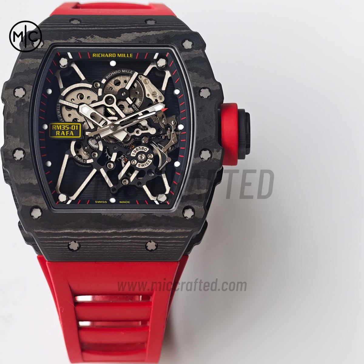 RM035-01 Black NTPT Skeleton Dial on Red Rubber Strap – Handcrafted Version