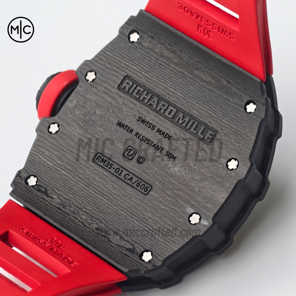 RM035-01 Black NTPT Skeleton Dial on Red Rubber Strap – Handcrafted Version