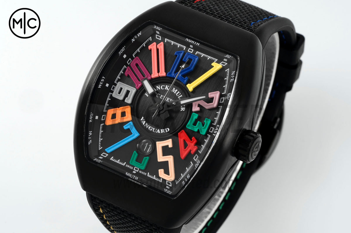 Vanguard V45 PVD Black Dial Colors Markers on Black Nylon Strap – Premium Edition