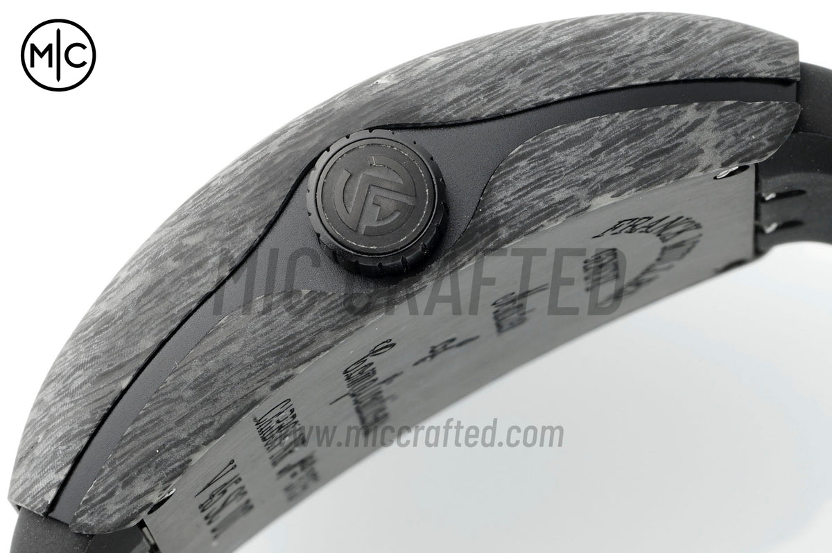 Vanguard V45 碳纖維黑色錶盤彩色時標搭配黑色尼龍錶帶及白色縫線 - 高級版
