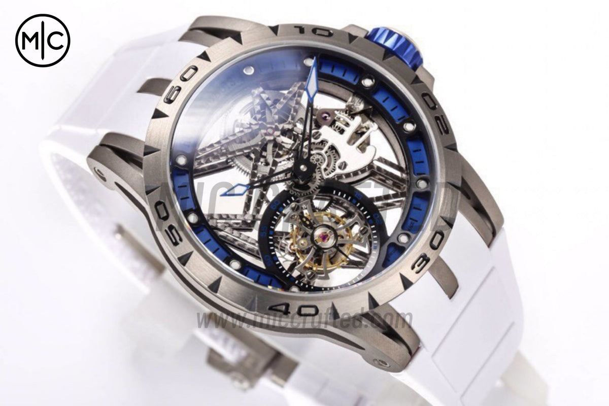 Roger Dubuis Excalibur Spider 鏤空飛行陀飛輪 TI/RU 藍/白 - 高級版