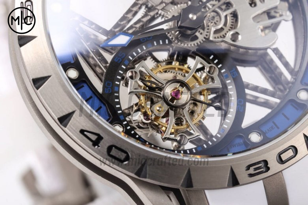 Roger Dubuis Excalibur Spider 鏤空飛行陀飛輪 TI/RU 藍/白 - 高級版