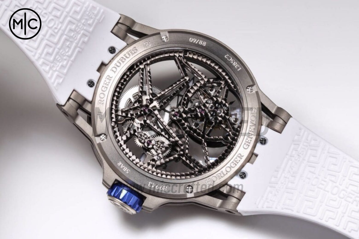 Roger Dubuis Excalibur Spider 鏤空飛行陀飛輪 TI/RU 藍/白 - 高級版