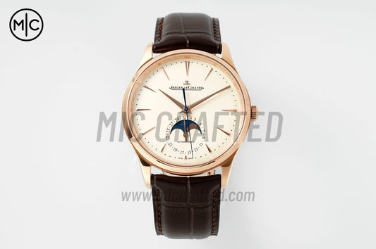 Master Ultra Thin Moon RG White Dial on Brown Leather Strap – Premium Edition