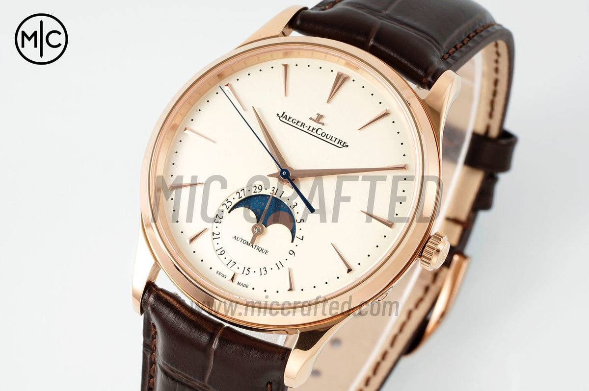 Master Ultra Thin Moon RG White Dial on Brown Leather Strap – Premium Edition