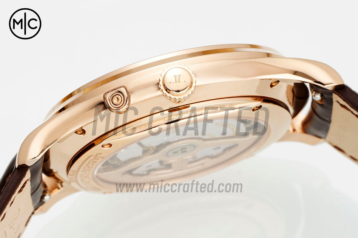 Master Ultra Thin Moon RG White Dial Diamonds Bezel on Brown Leather Strap – Premium Edition