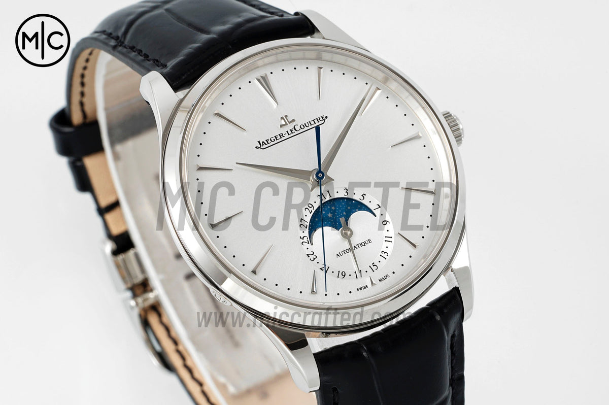 Master Ultra Thin Moon SS Silver Dial on Black Leather Strap – Premium Edition
