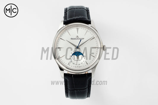 Master Ultra Thin Moon SS Silver Dial on Black Leather Strap – Premium Edition